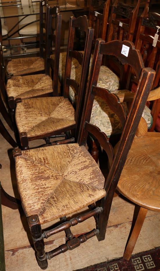 4 oak ladderback chairs with cane seats